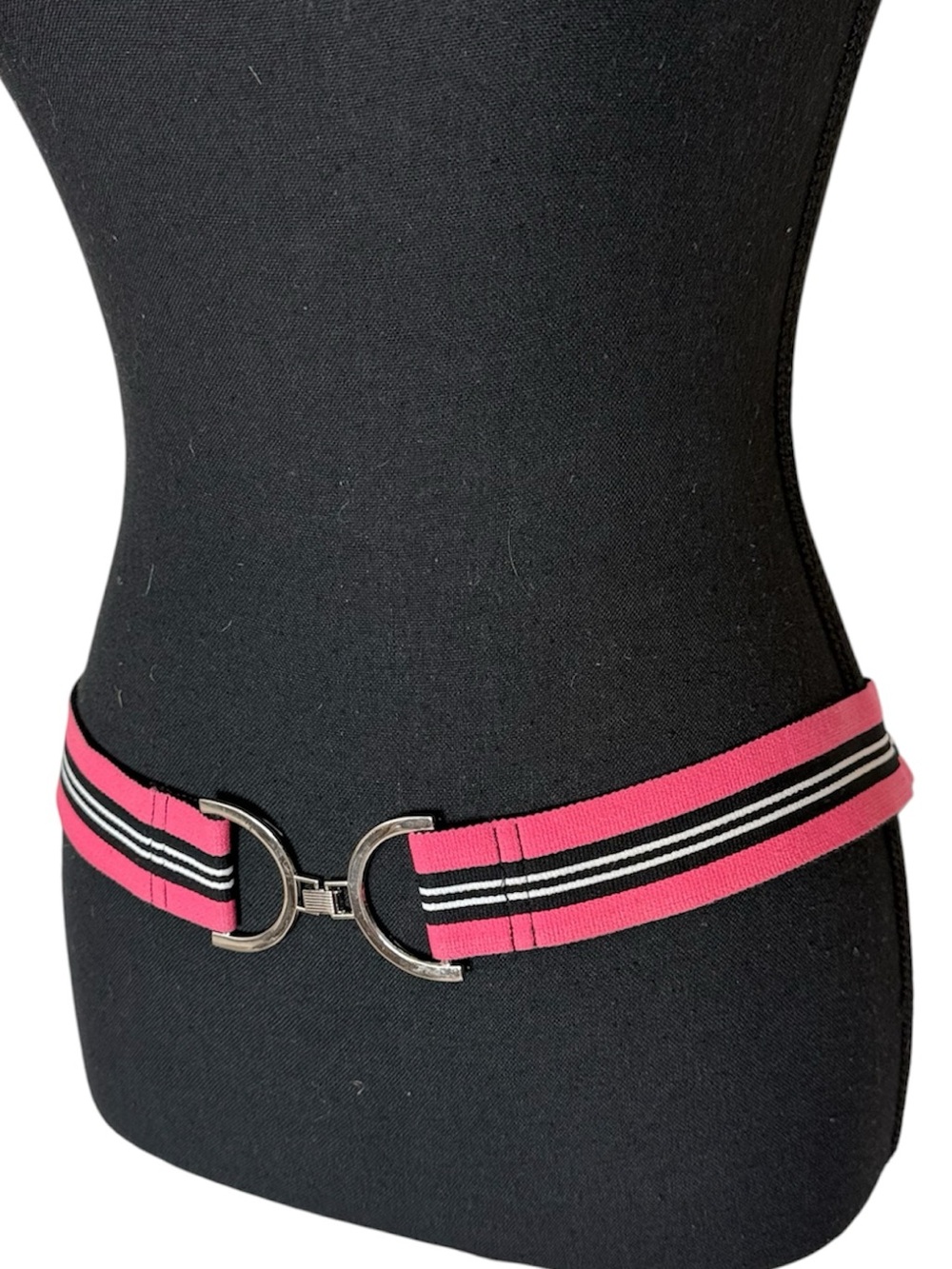 Stretchy Striped Elastic Seatbelt Belt Pink Black White Size Large XL